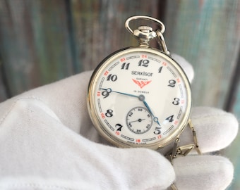 SERKISOF Demiryolu Railroad grosse mechanische Taschenuhr zum aufziehen  Molnija, vintage mechanische Taschenuhr zum aufziehen - Main Image