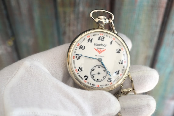 SERKISOF Demiryolu Railroad large railroad mechanical wind up pocket  watch Molnija vintage mechanical wind up pocket watch