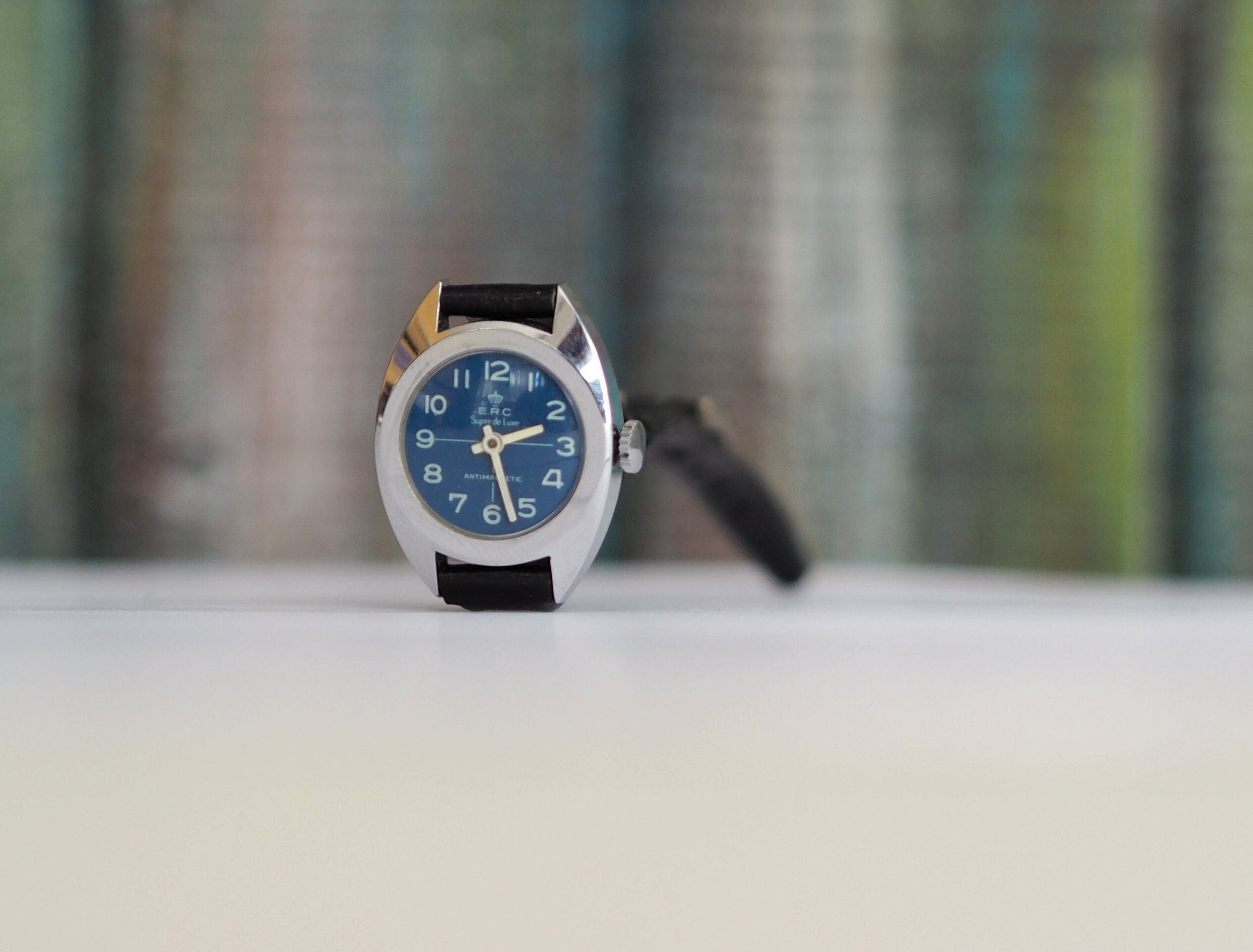 Montre Bracelet ERC Mécanique Manuelle Vintage - Cadran Bleu, Fonctionne, Occasion