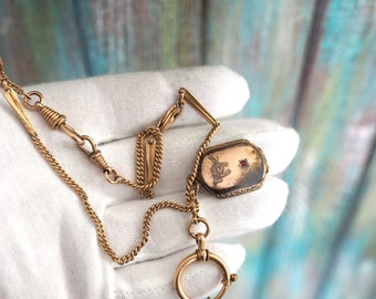 Antique pocket watch chain with picture pendant , pocket watch fob, pocket watch chain fob