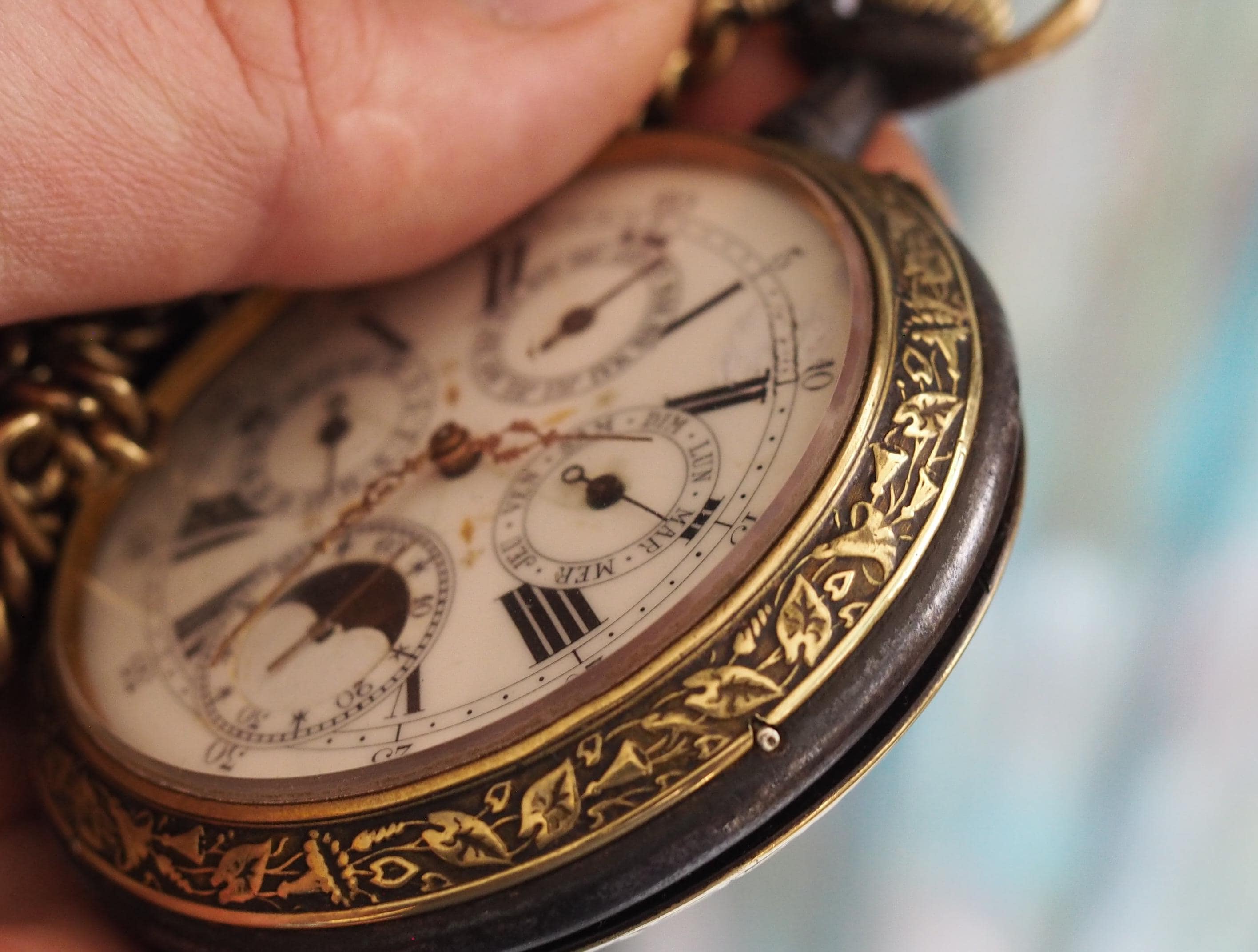 Antique Swiss Triple Calendar Moonphase Goliath Pocket Watch