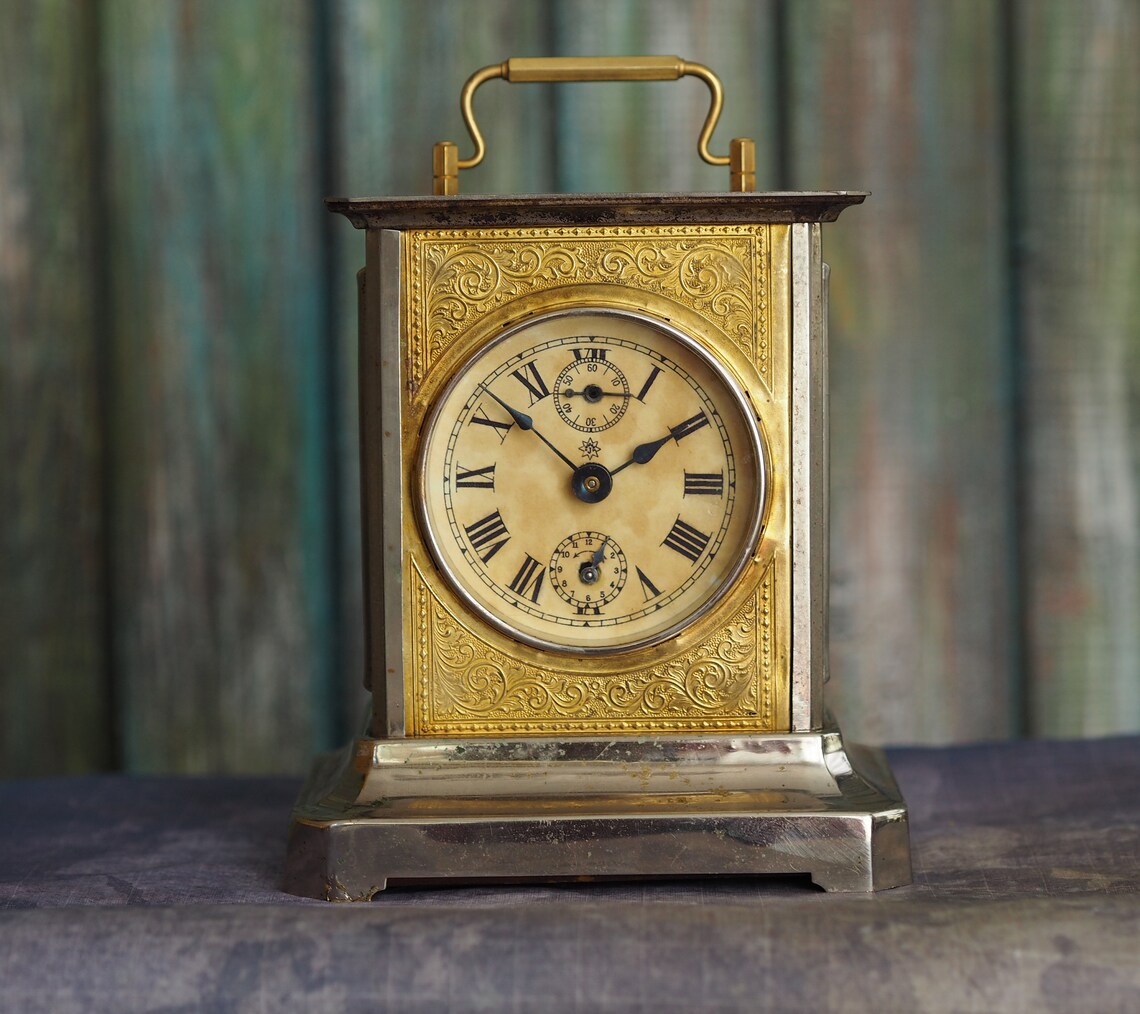 Antique German Musical Carriage Brass Mantel Alarm Clock Etsy Australia