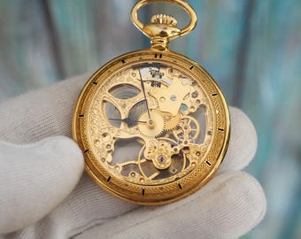 Skeleton watch  - ETA/Unitas 6498 - Swiss made Skeleton mechanical wind up  pocket watch - mint condition, unworn