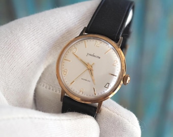 Perfecta German Mechanical Watch 31mm | Wind-Up Incabloc | Gold Tone Case | Black Leather Band | Mint Vintage Womens Wristwatch