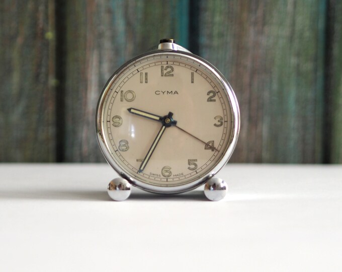 1950's Cyma Amic , Vintage Mechanical Wind up Alarm Clock Cyma , Rare