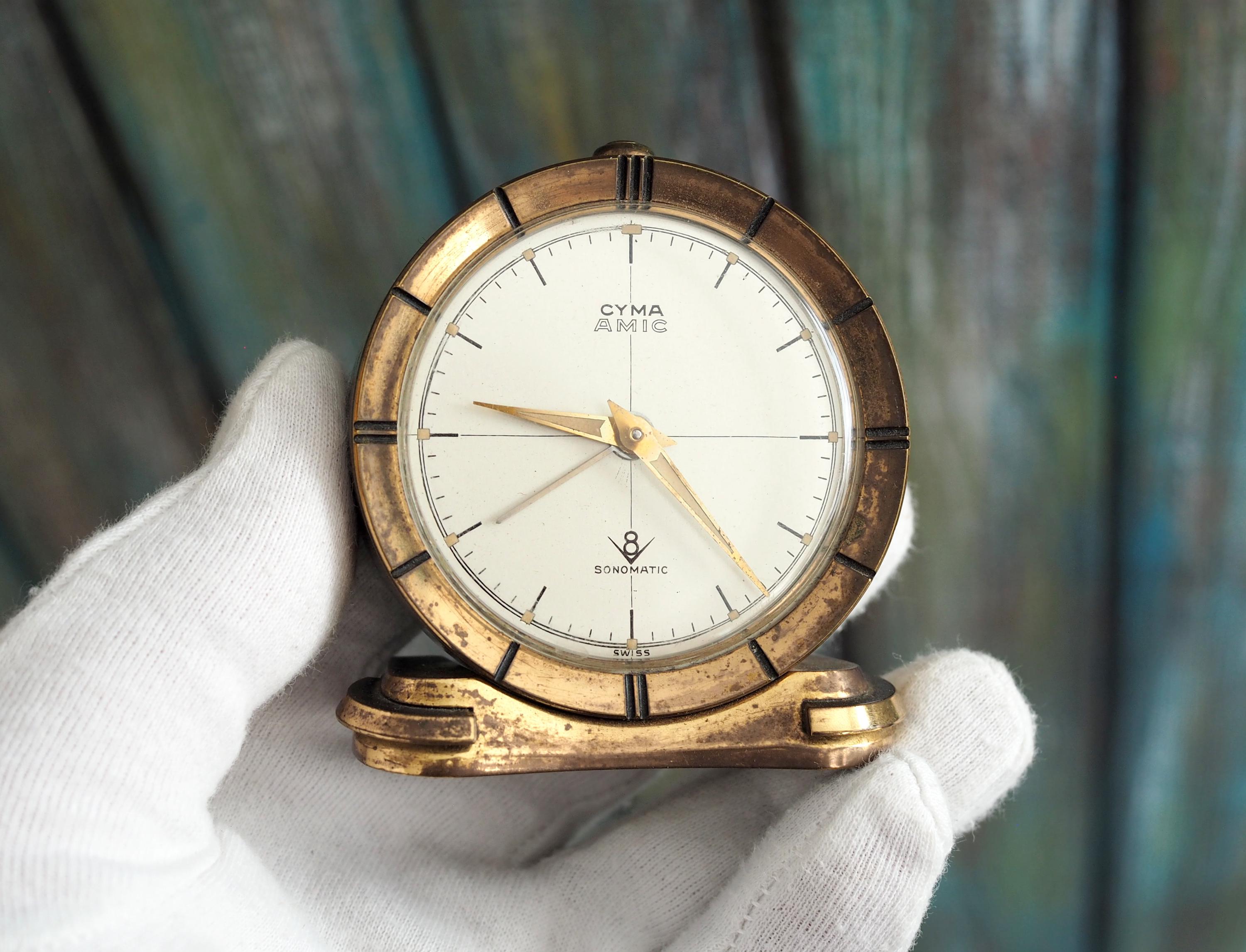 1950年代のCyma Amic Sonomatic目覚まし時計：スイス製機械式巻き上げ