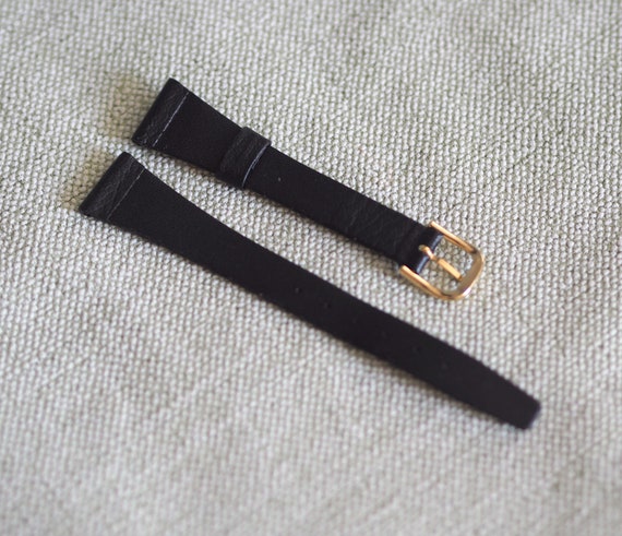 Bracelet De Montre En Cuir Noir Vintage - Largeur 16.60 Mm, Neuf Sans étiquette
