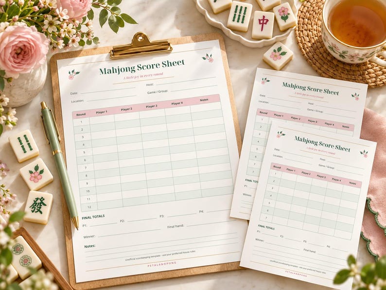 Mahjong Score Sheet Printable Set, Game Tracker & Session Planner ...