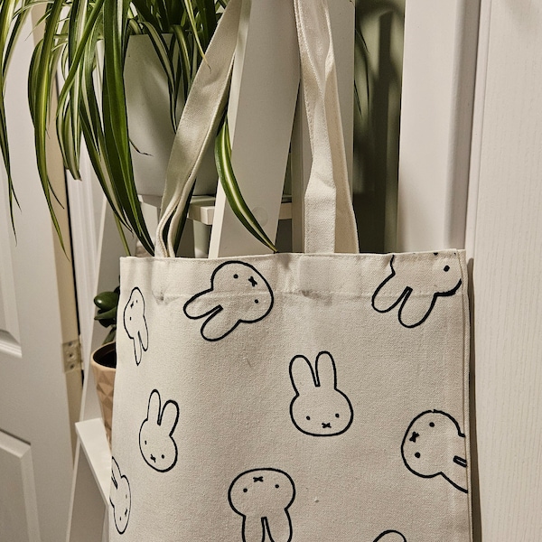 Natural canvas cute kawaii miffy tote bag