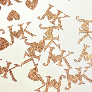 40 pieces Handmade table confetti for weddings, engagements or any party needs initials and hearts double sided glitter card