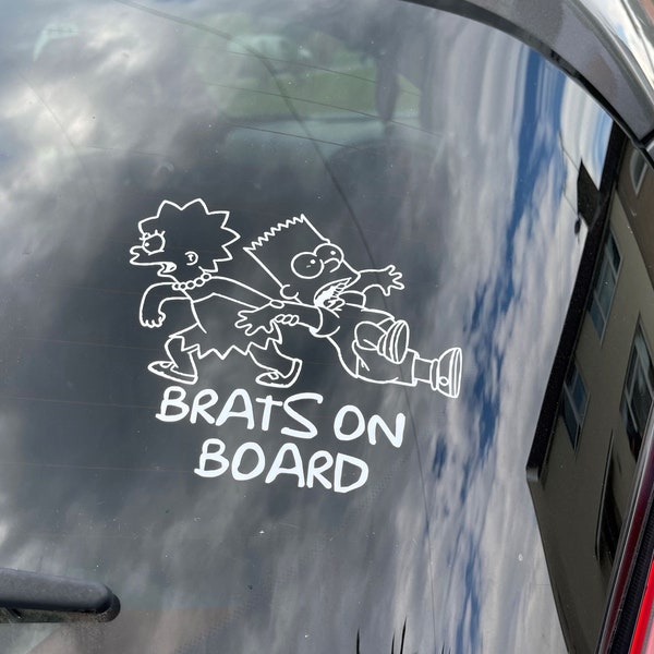 Novelty brats on board, baby on board, kids on board, simpsons exterior or interior car window decal sticker