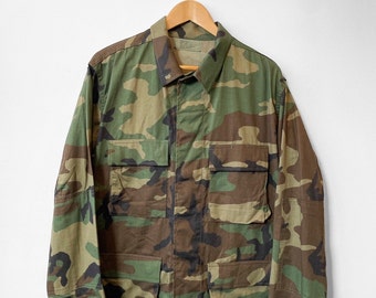 USA Vintage 90s Camo Army Shirt Jacket Grunge Khaki - S M L
