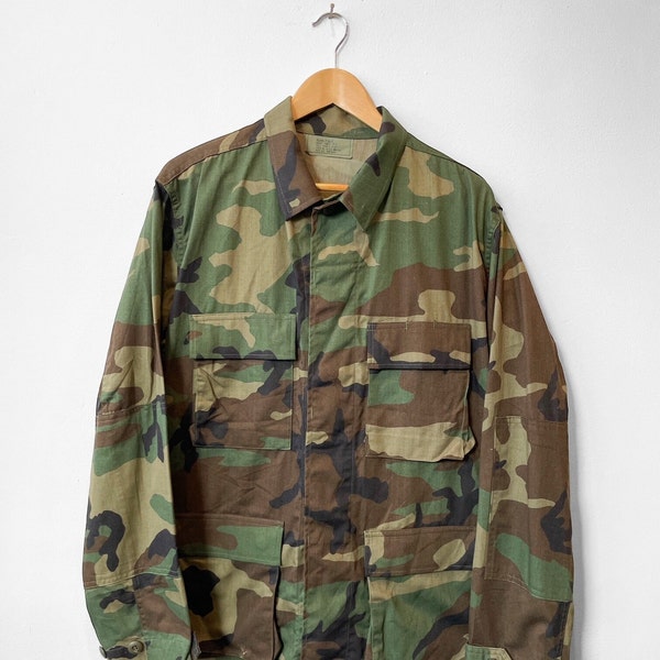 USA Vintage 90s Camo Army Shirt Jacket Grunge Khaki - S M L
