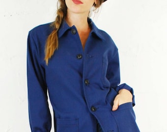 60s Style French Navy Blue Cotton Twill Canvas Chore Jacket