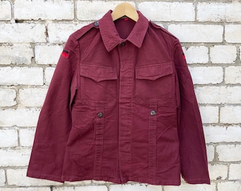 Faded Moleskin Jacket Burgundy Red - 100% Cotton Military / Workwear Jacket