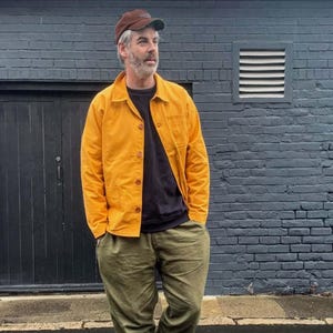 Cumin Yellow Workwear Jacket - Made In England Cotton Canvas Chore Workwear - Wooden Buttons