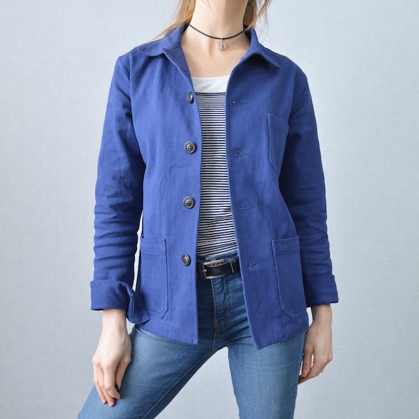 Veste de corvée en toile sergée de coton bleu marine style années 60 - Différentes tailles