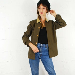 60s Style French Olive Green & Corduroy Cotton Twill Canvas Chore Jacket - Various Sizes