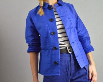 Made In England Moleskin Cotton Chore French Workwear Jacket - Premium Range - Classic Bugatti Blue