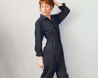 French Workwear Boilersuit Railroad Black - Herringbone Cotton - XS S M L Xl - Overalls