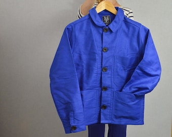 Made In England Moleskin Cotton Chore French Workwear Jacket - Premium Range - Classic Bugatti Blue