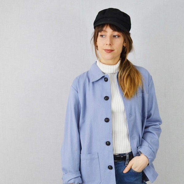 Veste de corvée en toile sergée de coton bleu craie de style années 60 - Différentes tailles