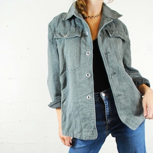 Vintage Salt & Pepper Thick Denim Cotton Chore Jackets - Grey Green Blue Stonewash - S M L XL