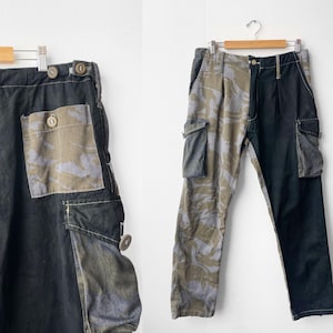 Charcoal Mix & Match British Army Camo Pants - Reworked Cargo Combat Trousers Straight Leg - Vintage / Grunge - XS S M L