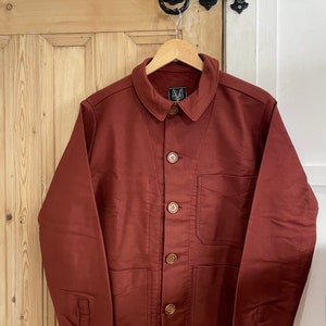 Made In England Moleskin 100% Cotton Chore French Workwear Jacket - Rust Brown