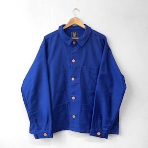 1950s Navy French Workwear Jacket - Made In England- Navy Blue Chore Coat - Wooden Buttons