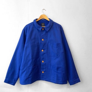 Dicke Moleskin Chore Jacke - Französischer Bugatti Blauer Arbeitsmantel - Made in England - XL 2XL