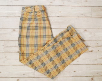 Tapered High Waisted Tartan Chino Capri Pants/Trousers