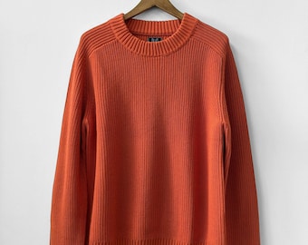 Fisherman Jumper Chunky Heavy Knit Vintage Style - Organic Cotton - Burnt Orange
