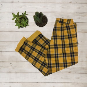 Gefüttert Tartan Plaid Nova Karo Chino Capri Hose / Hose - Senf & Marine