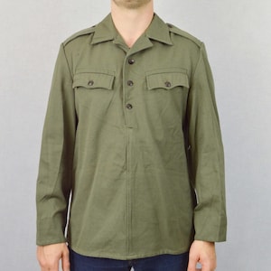 Vintage Army Olive Green Heavyweight Button Up Cotton Military Smock Shirts - All Sizes