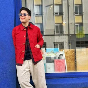 Giacca da lavoro francese in cotone Moleskin Made in England - Rosso bacca - Bottoni in legno