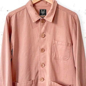 Washed Herringbone Cotton Chore Jacket - Terracotta Peach Pink - 60s Style Vintage French Twill Canvas Workwear Jacket - S M L XL 2XL 3XL