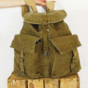 Rare 60s Army Rucksacks  - Brown Cotton Canvas - Czech Vintage - Large