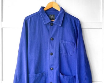 Herringbone Chore Jacket 60s Style French Bugatti Blue Cotton