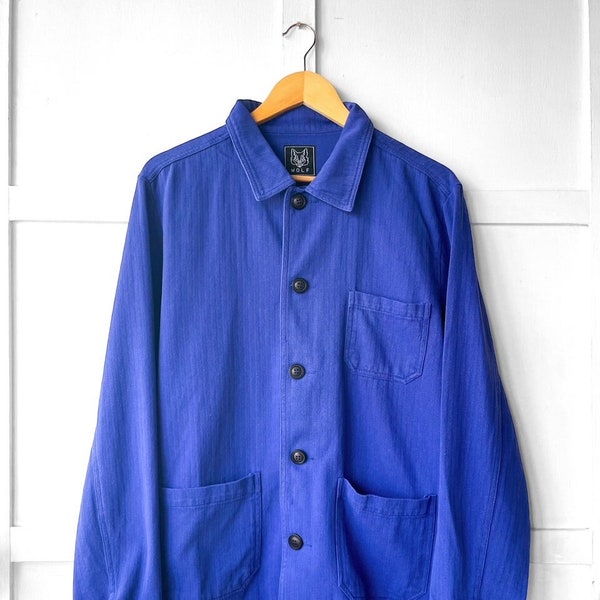 Herringbone Chore Jacket 60s Style French Bugatti Blue Cotton