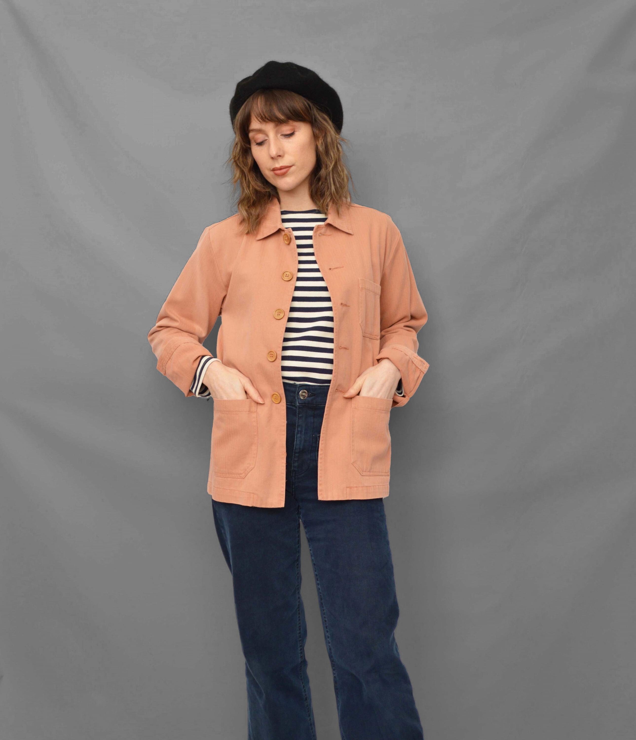 Terracotta Peach Chore Jacket - Pink Washed Herringbone Cotton - Etsy