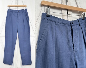 Französische Arbeitshose Indigo Blau Fischgrät - Hose mit geradem Bein - Entspannt & weich Getragen In Baumwolle - Verschiedene Größen