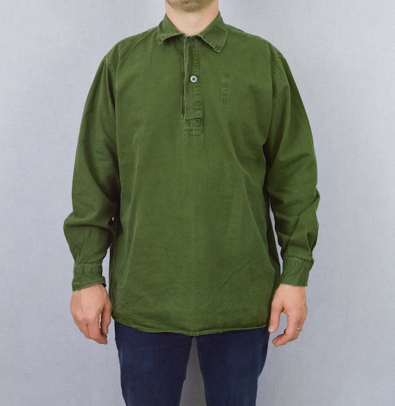 直送商品 Vintage Henley Swedish Smock Shirts 1980s Button Down トップス