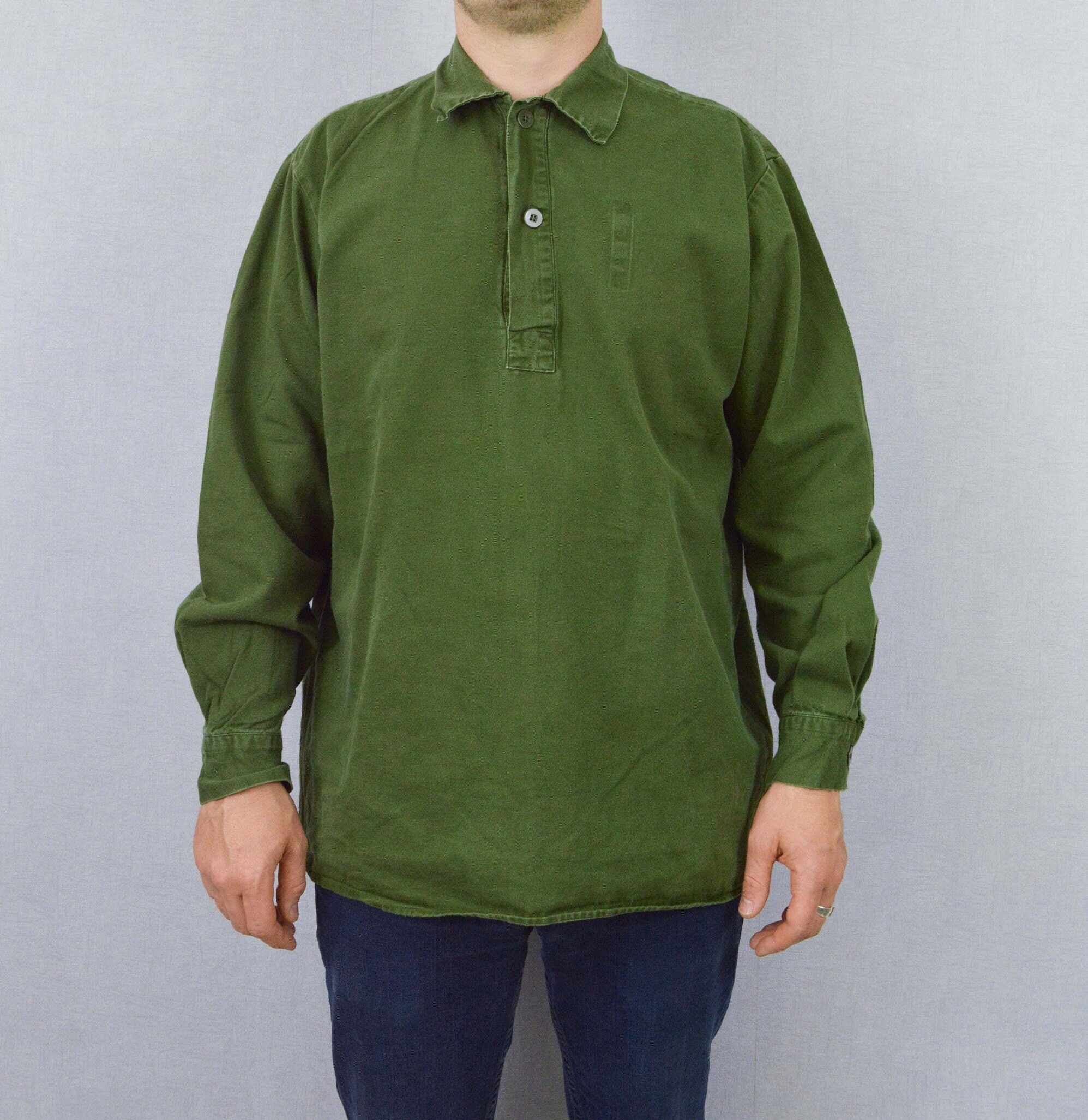 Vintage Henley Swedish Smock Shirts 1980s Button Down