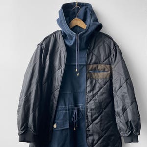 Black Vintage Liner Military Quilted Padded Parka Jacket Army - Reversible