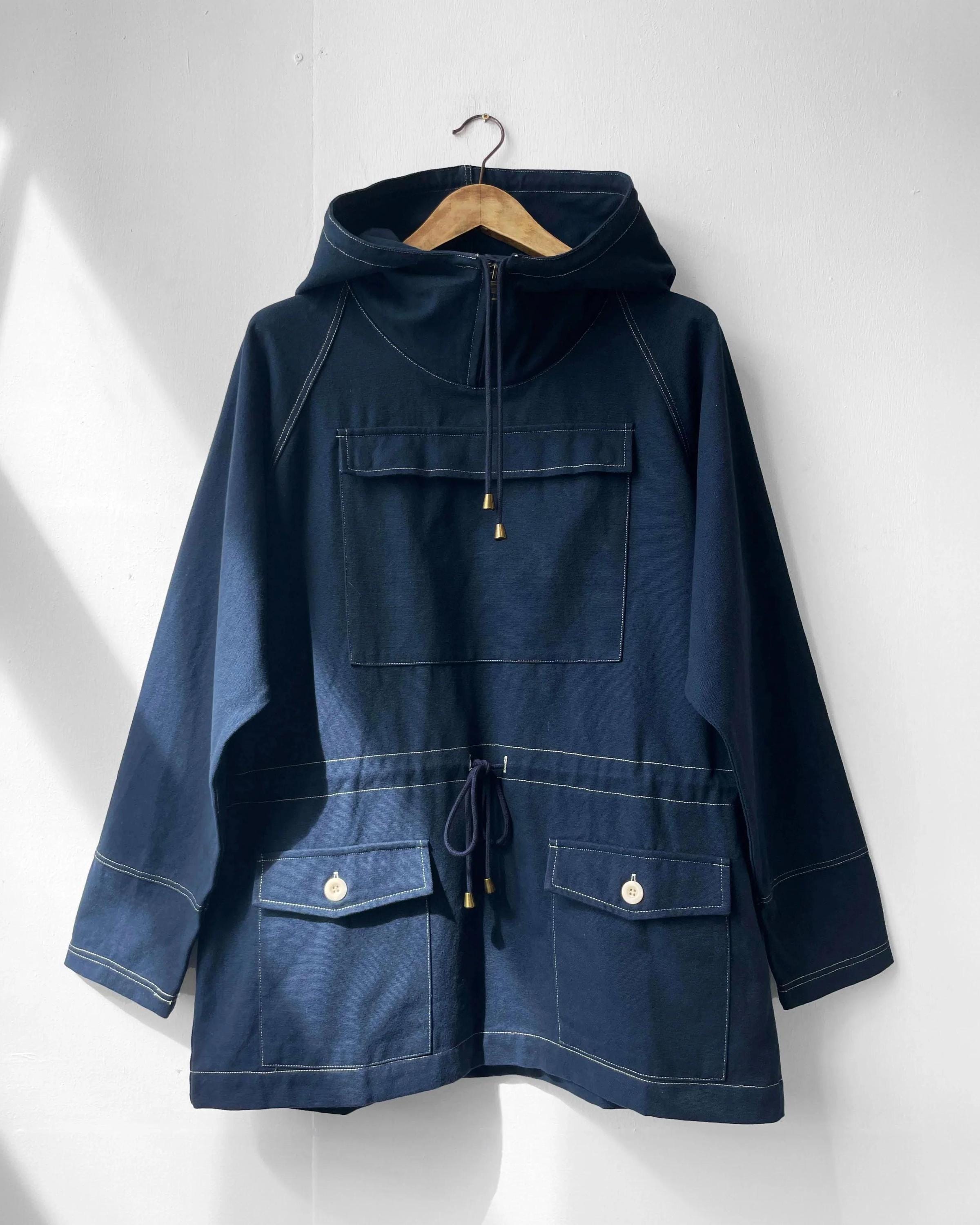 1960s Mountaineering Smock Cotton Canvas Mod Style Pullover - Navy