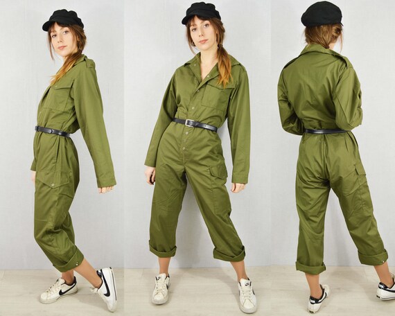 Unisex Vintage Green Military Boilersuit Jumpsuit