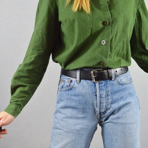 Vintage Swedish Smock Shirts 1980s Button Down Collared Blouse Soft Worn In Cotton Green image 6