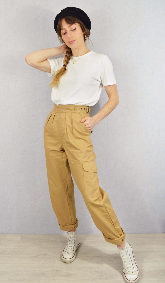 Unisex High Waisted Gurkha Pants 100% Cotton 1950s Army Style Trousers  Buckle Adjustable Tan Beige / Army Green / Navy Ink Blue -  Israel