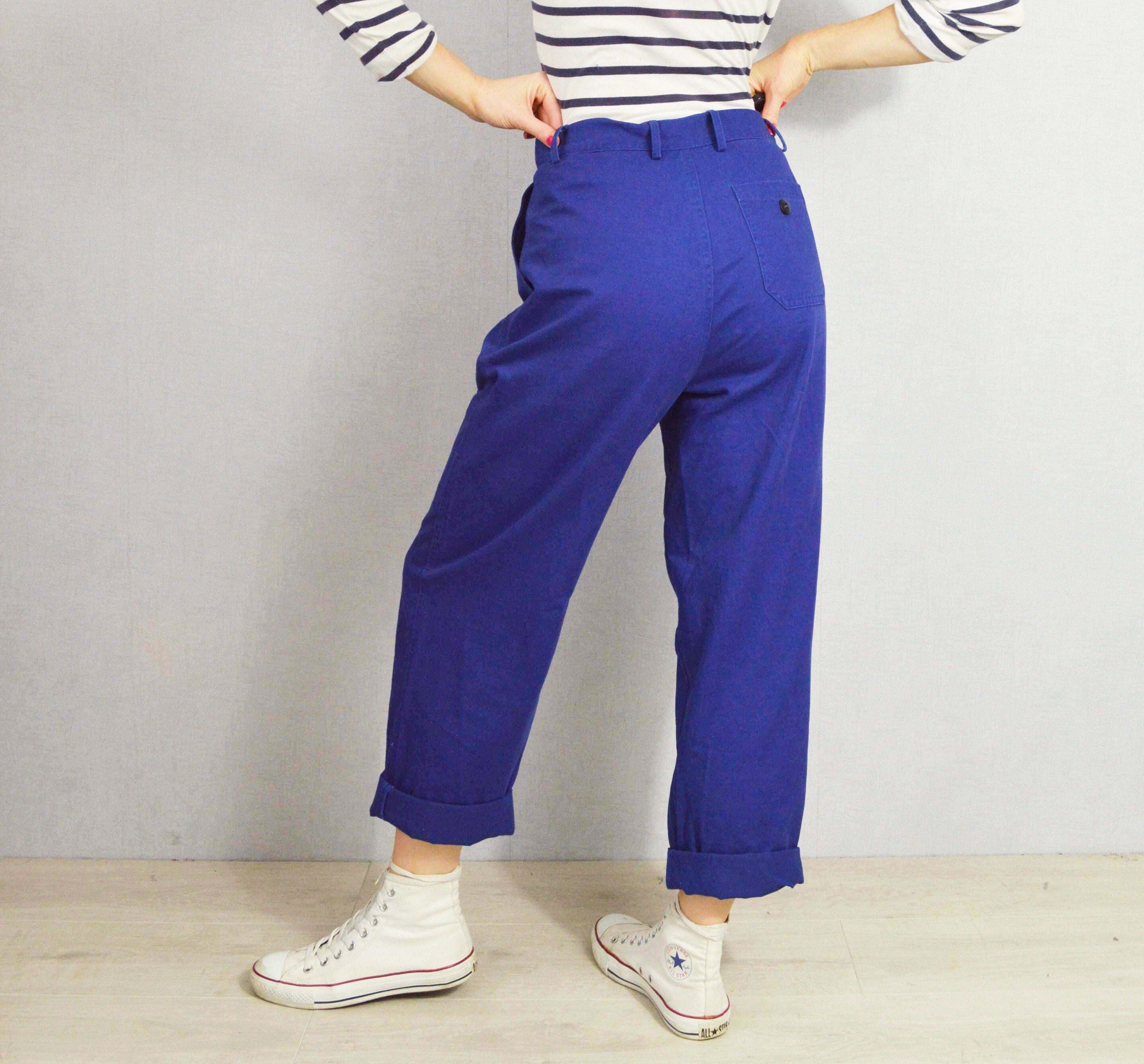French Work Pants - Straight Leg Trousers - Navy Blue